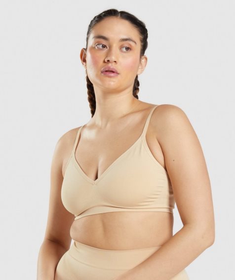 Women's Gymshark Seamless Low Neck Bralette Underwear Light Brown | NZ 3BMHIN